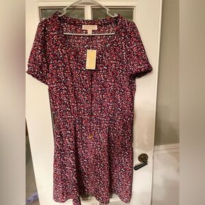 Michael Kors Red Multi Floral Short-Sleeve Midi Dress - great for spring/summer